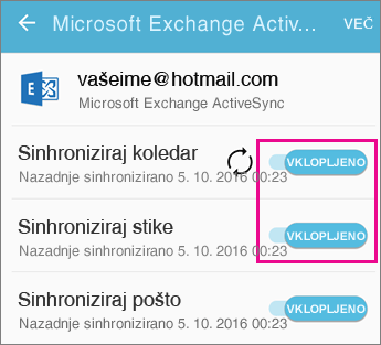 Preverite nastavitve sinhronizacije