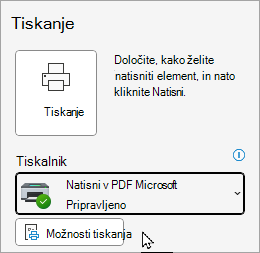 Možnosti tiskanja klasičnih Outlookovih datotek