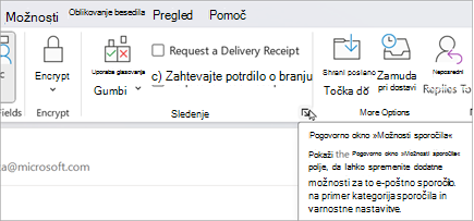 V novem e-poštnem sporočilu izberite »Možnosti > « Možnosti sporočila