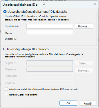 Izberite prebrskaj, da poiščete digitalni ID in vnesite geslo, ki ste ga vnesli pri izvažanju potrdila v to datoteko