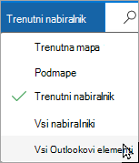 V spustnem meniju izberite drug nabiralnik ali podmapo.