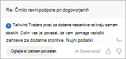 Pokaže povzetek v Outlooku. Pod povzetkom je gumb »Ogled celotnega povzetka«.