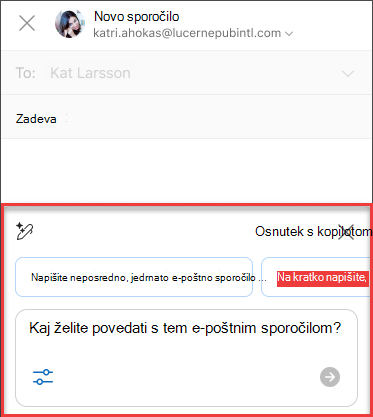 Nekaj Kaj želite, da to e-poštno sporočilo pravi besedilo za osnutek s Copilotom v Outlooku