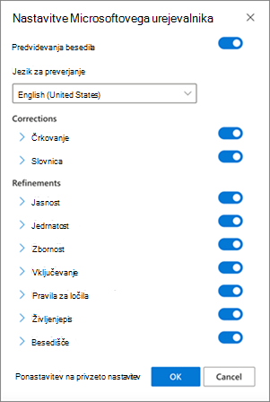 Nastavitve urejevalnika