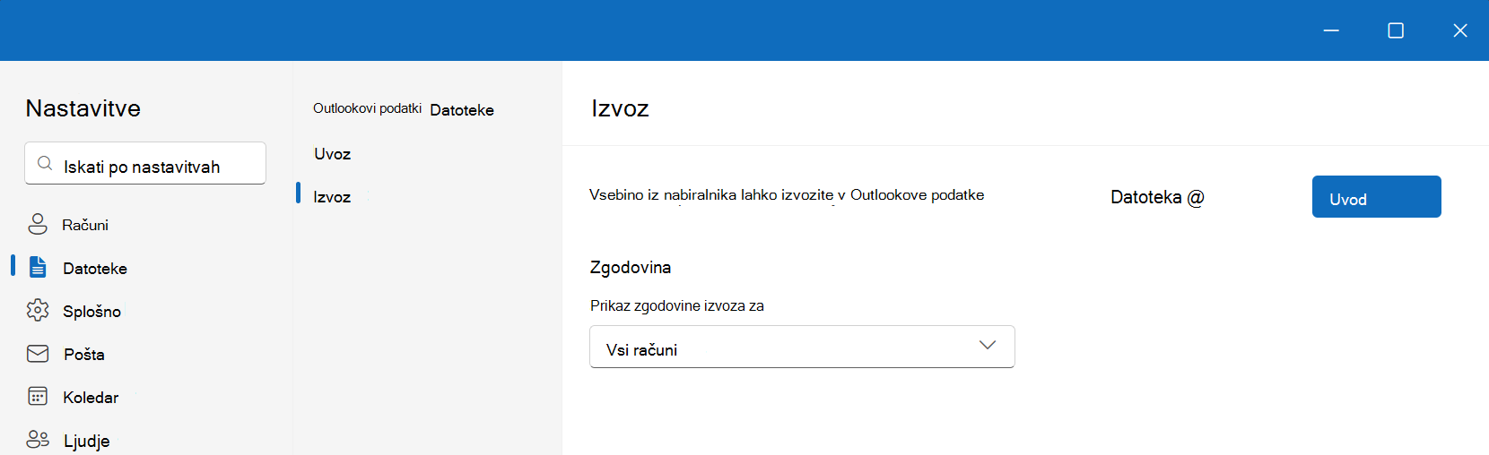 Izvoz datotek .pst v novem Outlooku za Windows
