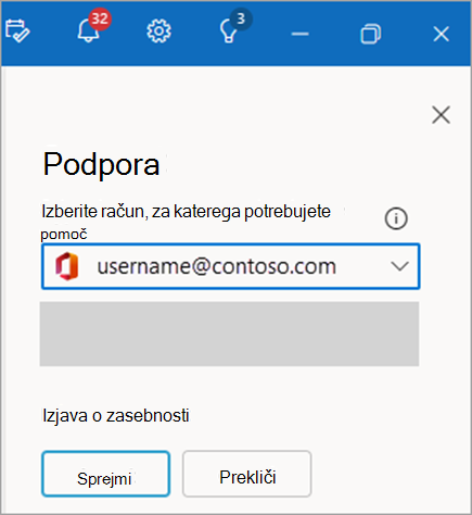 Posnetek zaslona za stik s podporo