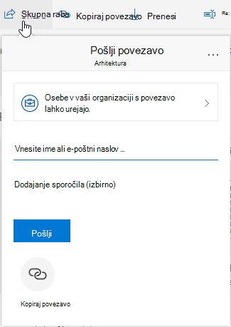 Prikaz možnosti skupne rabe datoteke