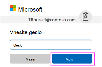 Vnesite geslo za službeni ali šolski račun za O365.