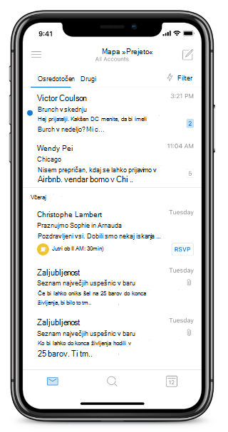 Prikaže zaslon telefona iPhone brez gumba »Home« (Domov).