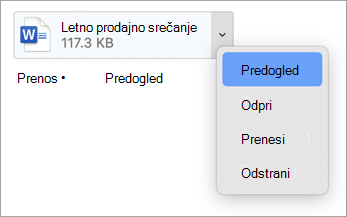 V spustnem meniju izberite Predogled, Odpri, Prenesi (ali Shrani kot ...) in Odstrani