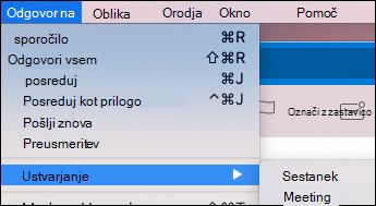 Ustvarite dogodek iz e-poštnega sporočila v Outlooku za Mac.