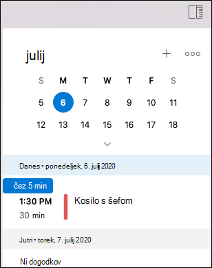 Meni »Moj dan« za Outlook Mac.