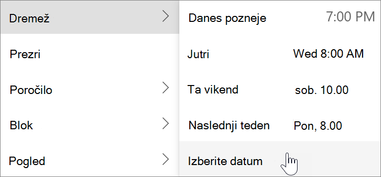Uporaba funkcije Snooze v novem Outlooku za Windows