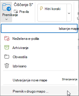 Izberite Premakni in izberite mapo, v katero želite premakniti sporočilo.