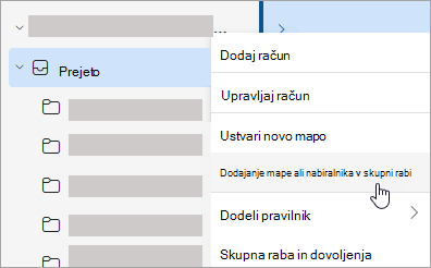 Screenshot showing selection to Add shared folder or mailbox