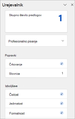Posnetek zaslona podokna urejevalnika v Outlooku