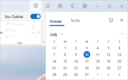 Ko izberete Moj dan (poleg možnosti Obvestila), lahko izberete prikaz zavihka Calendar ali To Do (Nalogi).