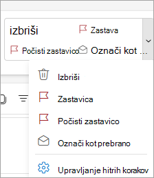 Posnetek zaslona traku, ki prikazuje hiter vrstni red korakov