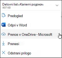 novo okno za prenos Outlooka v OneDrive