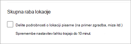 Posnetek zaslona, ki prikazuje skupno rabo lokacije pisarne, ni označen