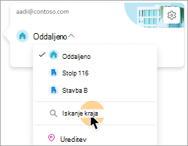 Posnetek zaslona, ki prikazuje možnost izbire stavbe kot delovne lokacije