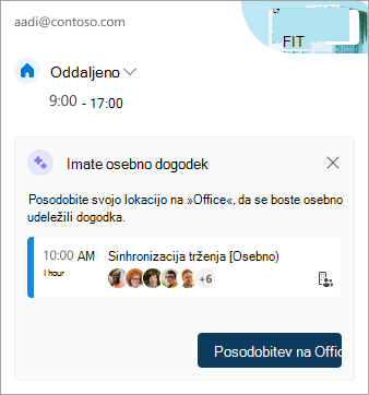 Posnetek zaslona, ki prikazuje posodabljanje delovne lokacije
