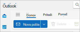 Posnetek zaslona novega Outlookovega traku