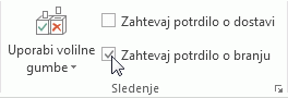 Ukaz »Zahtevaj potrdilo o branju« na traku