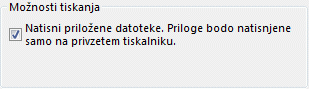 Možnosti tiskanja datotečnih prilog v pogovornem oknu »Tiskanje«