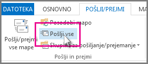 Posnetek zaslona gumba »Pošlji vse« v programu Outlook 2013.