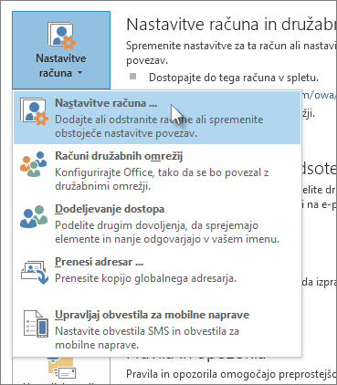 Kliknite Nastavitve datotečnega > računa Nastavitve > računa