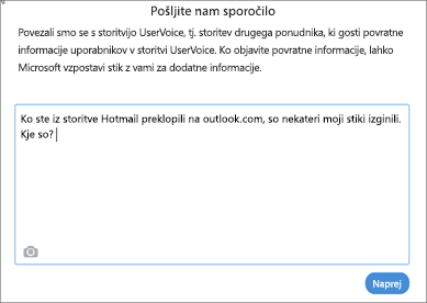 Primer tega, kar nam lahko napišete, da sporočite, da manjkajo vaši stiki.