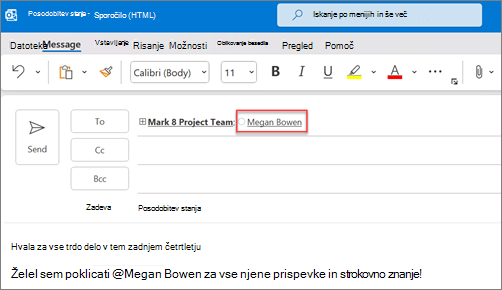 Polno ime in e-poštni naslov omenjene osebe sta privzeto prikazana