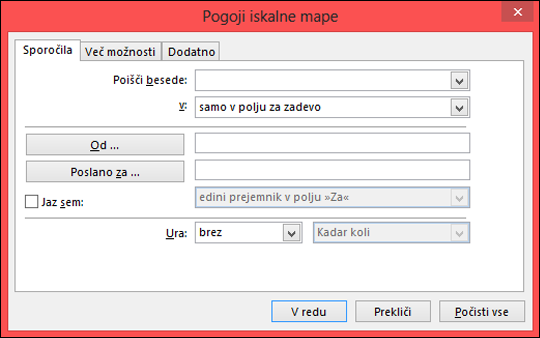 Določite pogoje iskanja