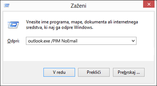 Uporaba pogovornega okna »Zaženi« za ustvarjanje profila brez e-pošte