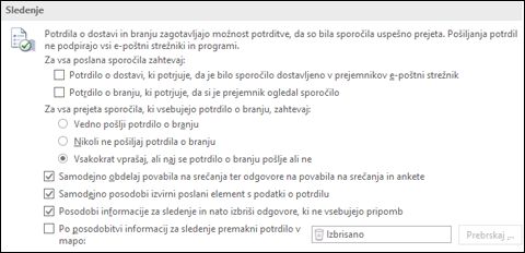 Sporočilom dodajte informacije o sledenju.