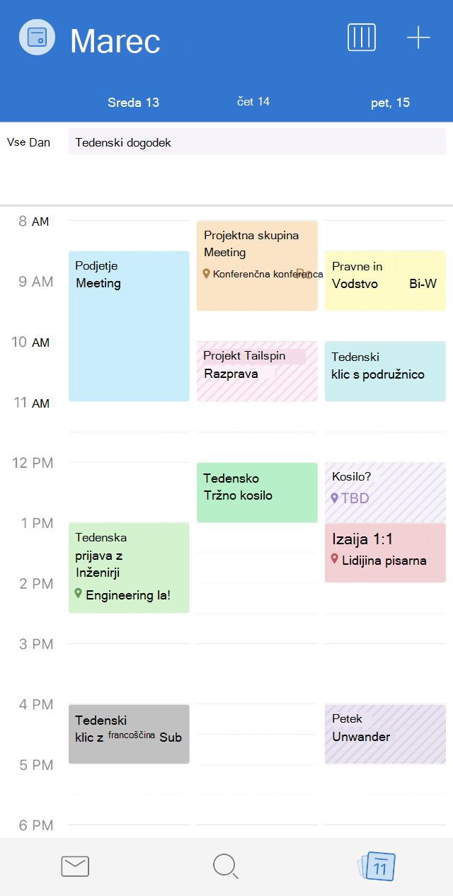 Kategorije v koledarju