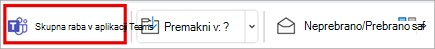 Skupna raba v skupinah na traku orodne vrstice v klasični različici Outlooka.