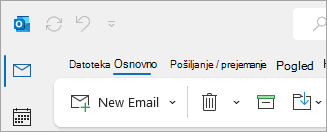 Posnetek zaslona klasičnega Outlookovega traku, ki vključuje možnosti Datoteka na zavihku.