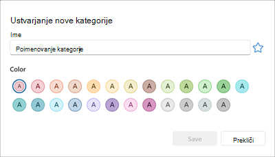 Podokno za ustvarjanje nove barvne kategorije