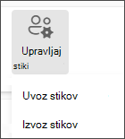 Izberite uvažanje stikov v meniju za upravljanje