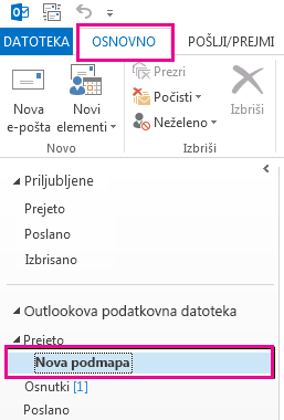 Ustvarjena je nova podmapa.
