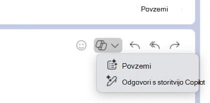 Z izbrano ikono za Copilot uporabite spustni meni, ki prikazuje funkciji Povzemi in Odgovori s storitvijo Copilot.