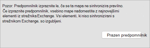 Prikaže gumb »Izprazni predpomnilnik« in opozorilo na zavihku »Splošno«