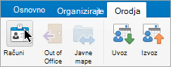 Prikaže gumb »Računi« v meniju »Orodja«