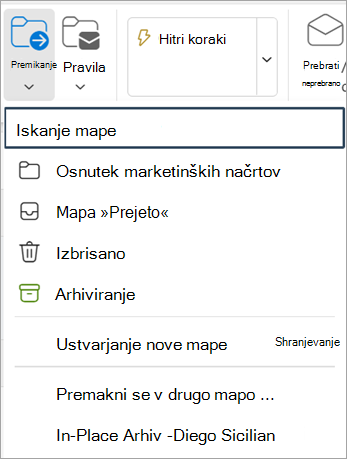 Na traku izberite Premakni