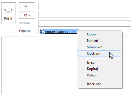 Možnost »Odstrani« je v priročnem meniju.
