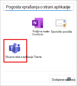 Izberite »Skupna raba v aplikaciji Teams«, da delite e-pošto iz aplikacije Outlook v aplikaciji Teams.