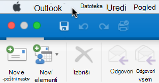 Če želite preveriti, katero različico Outlooka uporabljate, v menijski vrstici izberite »Outlook«.