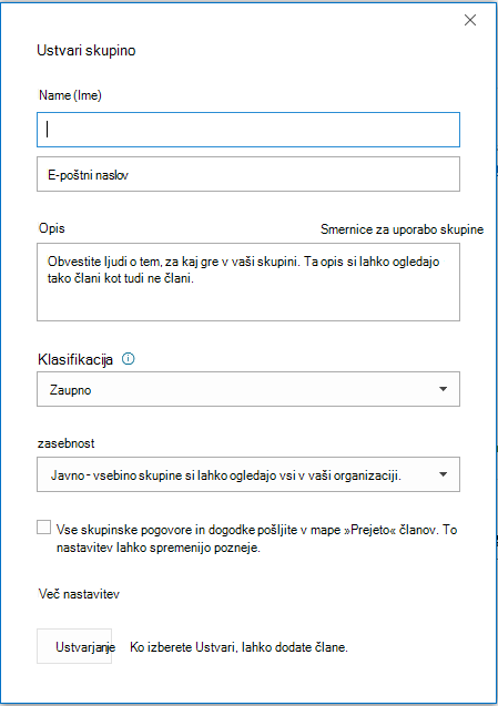 Ustvarjanje skupine